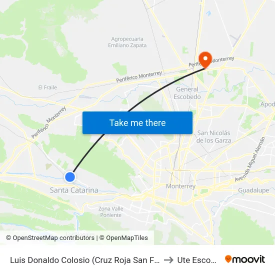 Luis Donaldo Colosio (Cruz Roja San Francisco) to Ute Escobedo map