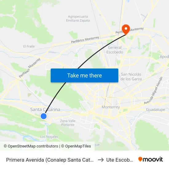 Primera Avenida (Conalep Santa Catarina) to Ute Escobedo map