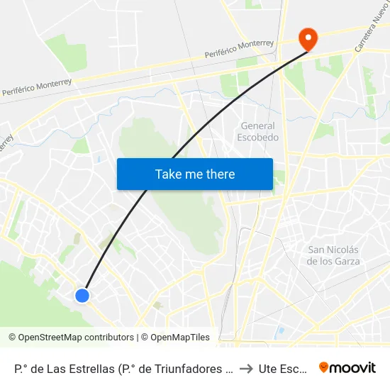 P.° de Las Estrellas (P.° de Triunfadores - Virgil Grissom) to Ute Escobedo map