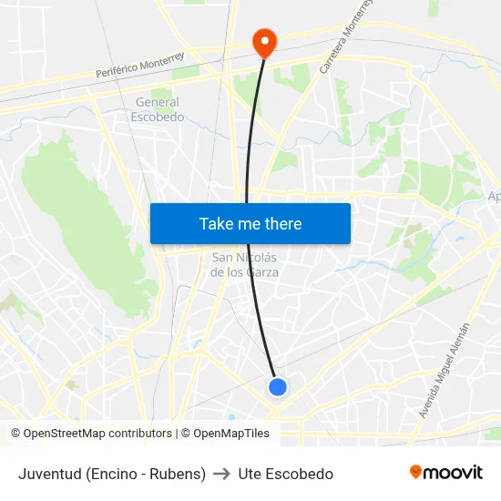 Juventud (Encino - Rubens) to Ute Escobedo map