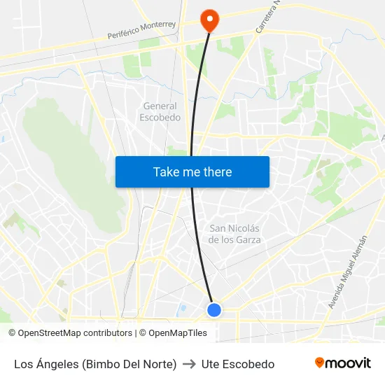 Los Ángeles (Bimbo Del Norte) to Ute Escobedo map
