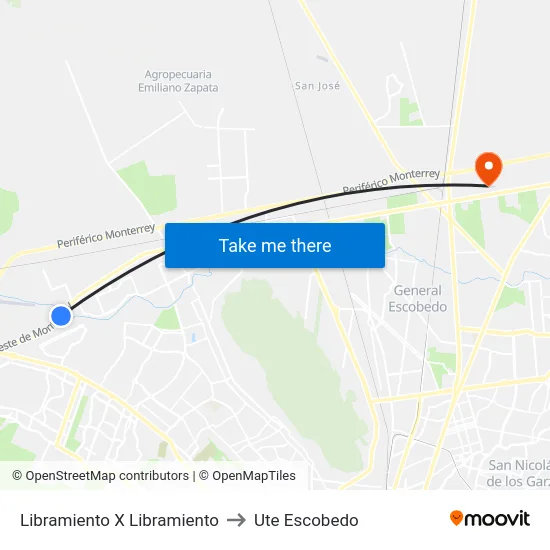 Libramiento X Libramiento to Ute Escobedo map