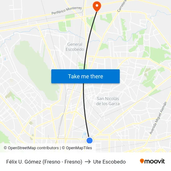 Félix U. Gómez (Fresno - Fresno) to Ute Escobedo map