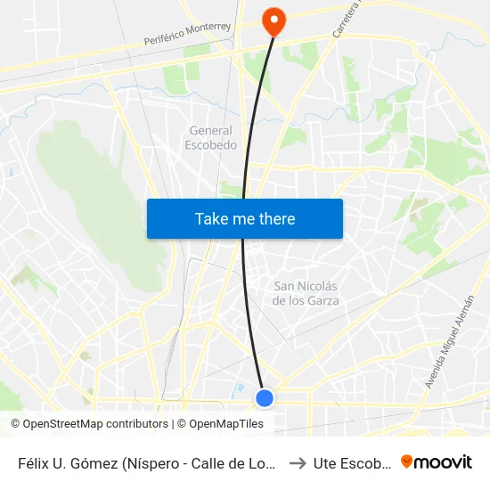 Félix U. Gómez (Níspero - Calle de Los Andes) to Ute Escobedo map