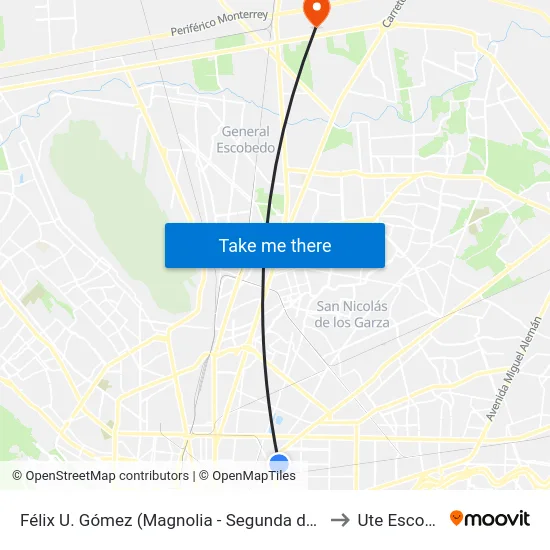 Félix U. Gómez (Magnolia - Segunda de Magnolia) to Ute Escobedo map