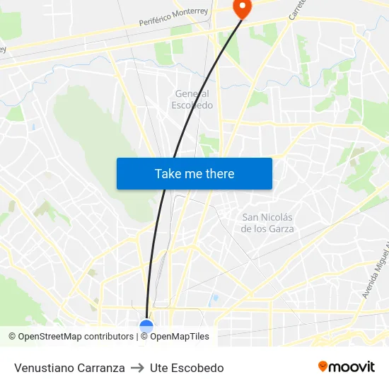 Venustiano Carranza to Ute Escobedo map