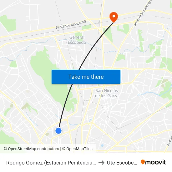 Rodrigo Gómez (Estación Penitenciaría) to Ute Escobedo map