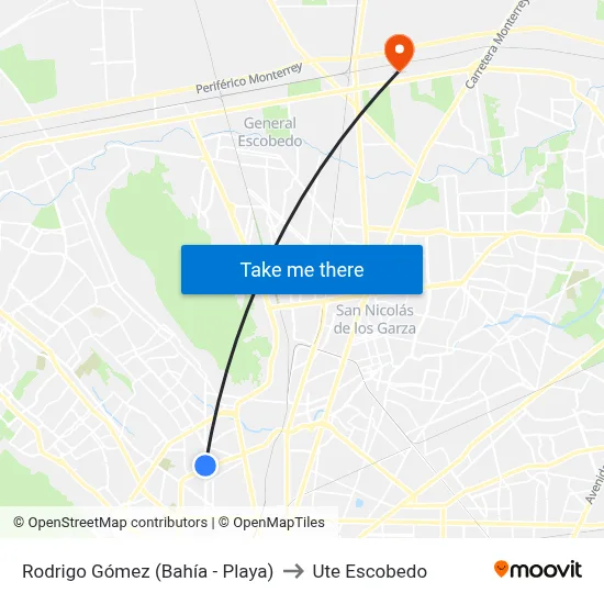 Rodrigo Gómez (Bahía - Playa) to Ute Escobedo map