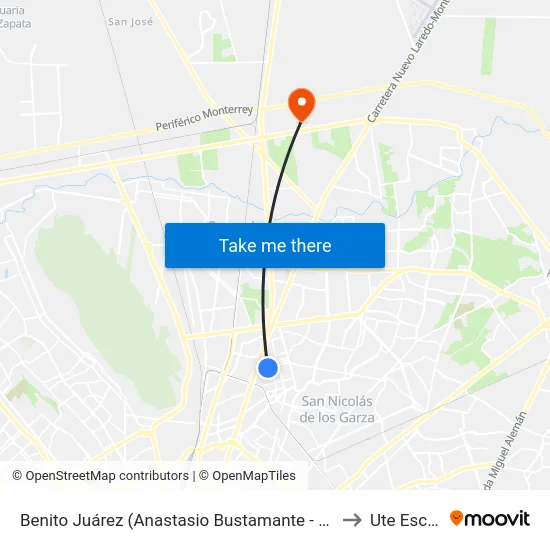 Benito Juárez (Anastasio Bustamante - Mariano Matamoros) to Ute Escobedo map
