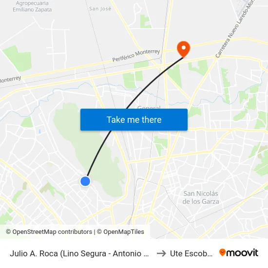 Julio A. Roca (Lino Segura - Antonio Garate) to Ute Escobedo map