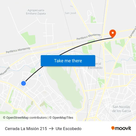 Cerrada La Misión 215 to Ute Escobedo map