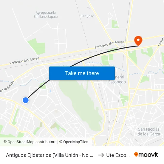 Antiguos Ejidatarios (Villa Unión - No Reelección) to Ute Escobedo map