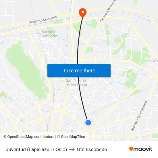 Juventud (Lapislázuli - Oslo) to Ute Escobedo map