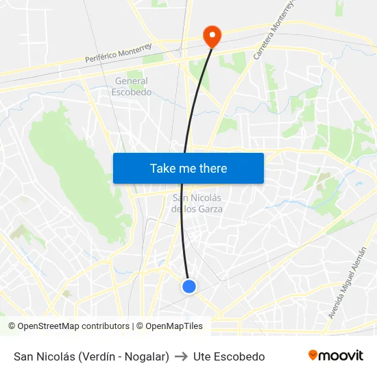 San Nicolás (Verdín - Nogalar) to Ute Escobedo map