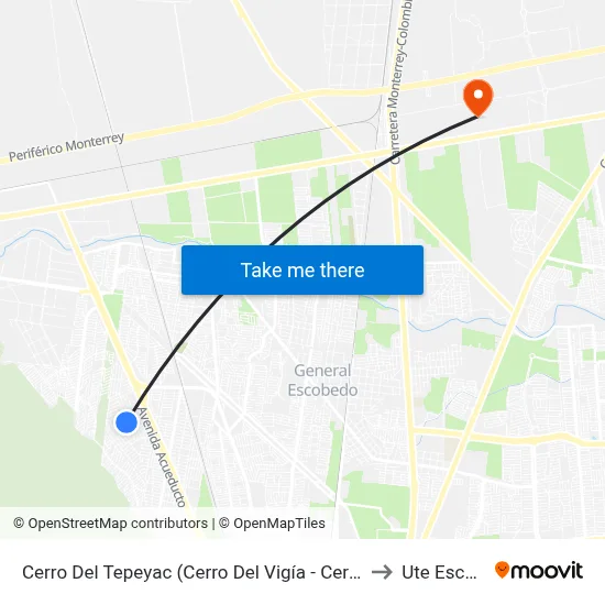 Cerro Del Tepeyac (Cerro Del Vigía - Cerro Del Obispado) to Ute Escobedo map