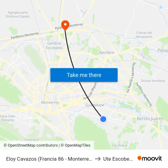 Eloy Cavazos (Francia 86 - Monterrey) to Ute Escobedo map