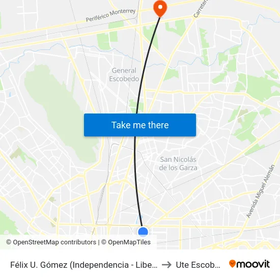 Félix U. Gómez (Independencia - Libertad) to Ute Escobedo map