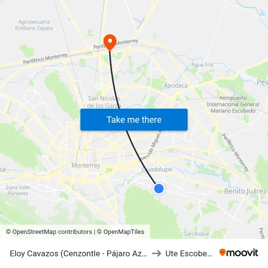 Eloy Cavazos (Cenzontle - Pájaro Azul) to Ute Escobedo map