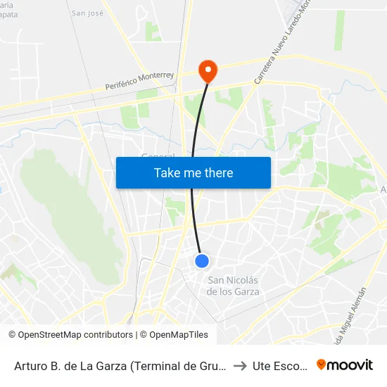 Arturo B. de La Garza (Terminal de Grupo Lazcano) to Ute Escobedo map