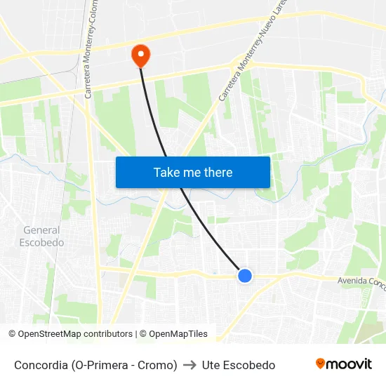 Concordia (O-Primera - Cromo) to Ute Escobedo map