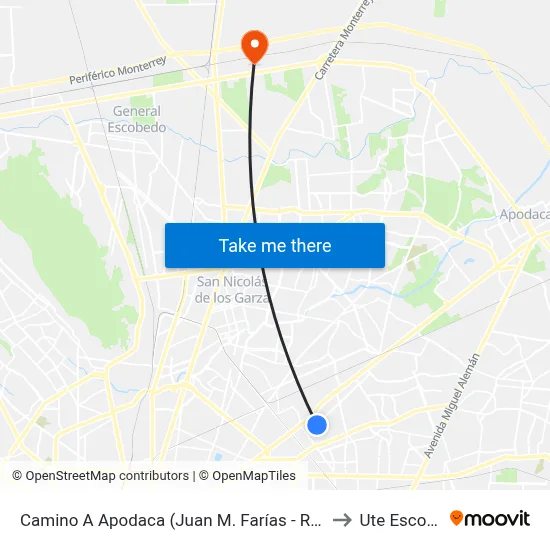 Camino A Apodaca (Juan M. Farías - Raúl Murrieta) to Ute Escobedo map