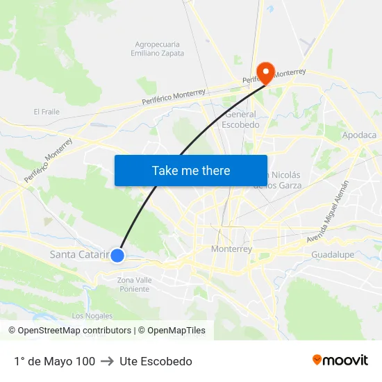 1° de Mayo 100 to Ute Escobedo map