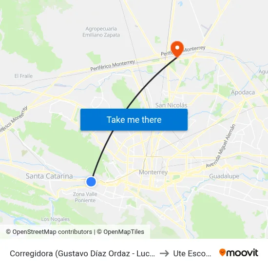Corregidora (Gustavo Díaz Ordaz - Lucio Blanco) to Ute Escobedo map