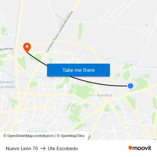 Nuevo León 70 to Ute Escobedo map