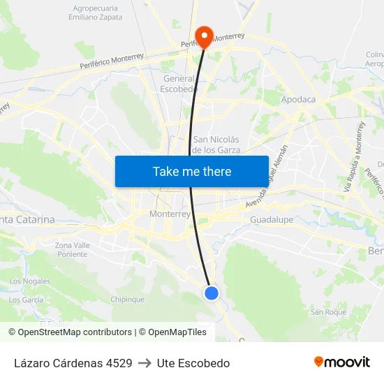 Lázaro Cárdenas 4529 to Ute Escobedo map