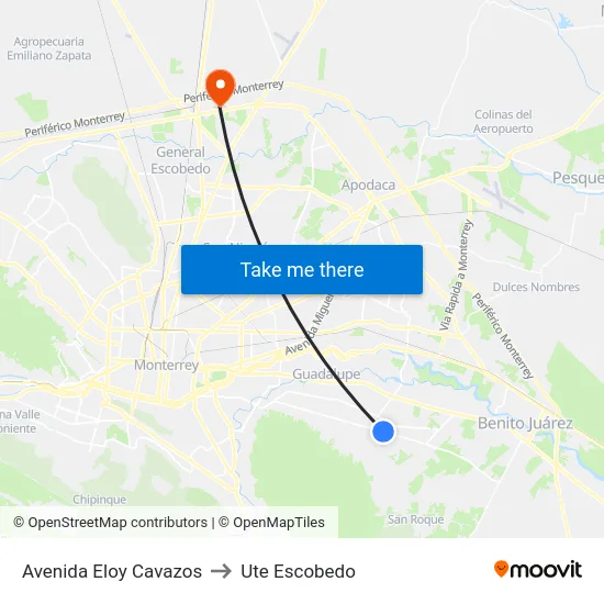 Avenida Eloy Cavazos to Ute Escobedo map