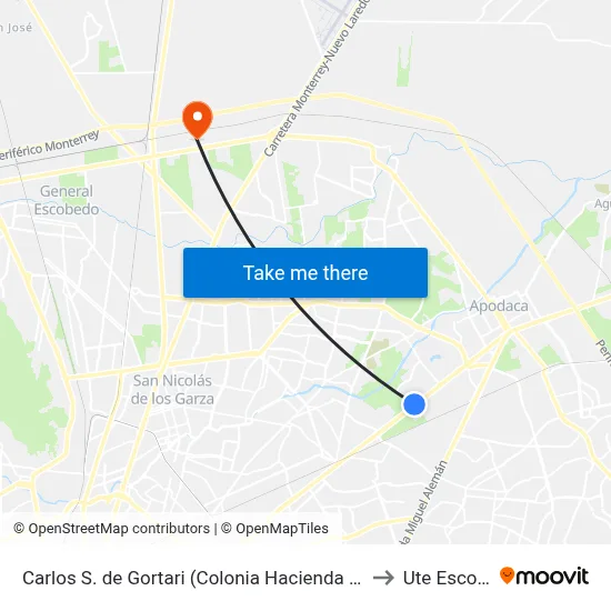 Carlos S. de Gortari (Colonia Hacienda San Francisco) to Ute Escobedo map