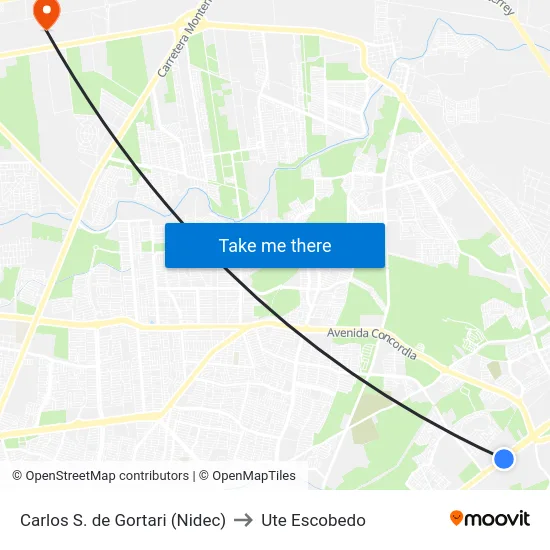 Carlos S. de Gortari (Nidec) to Ute Escobedo map