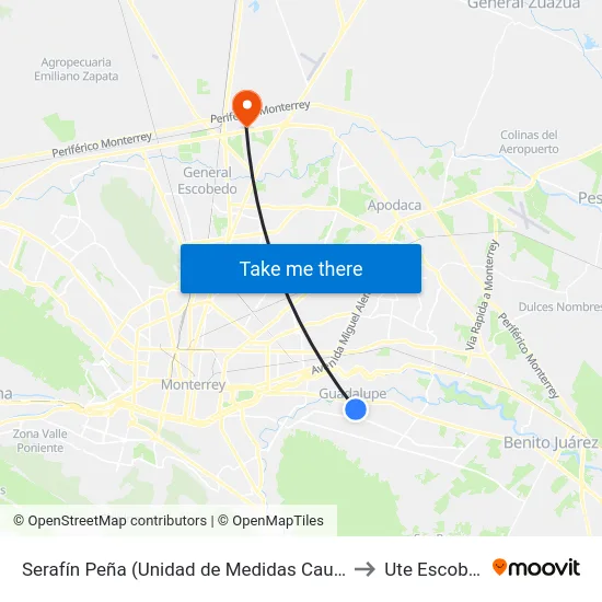 Serafín Peña (Unidad de Medidas Cautelares) to Ute Escobedo map