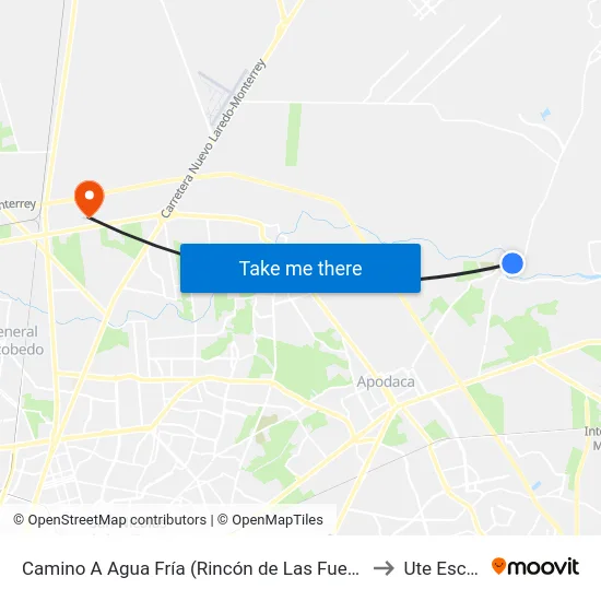 Camino A Agua Fría (Rincón de Las Fuentes - Río Pesquería) to Ute Escobedo map