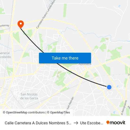 Calle Carretera A Dulces Nombres 524 to Ute Escobedo map