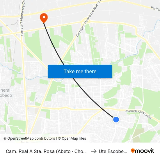 Cam. Real A Sta. Rosa (Abeto - Chopo) to Ute Escobedo map