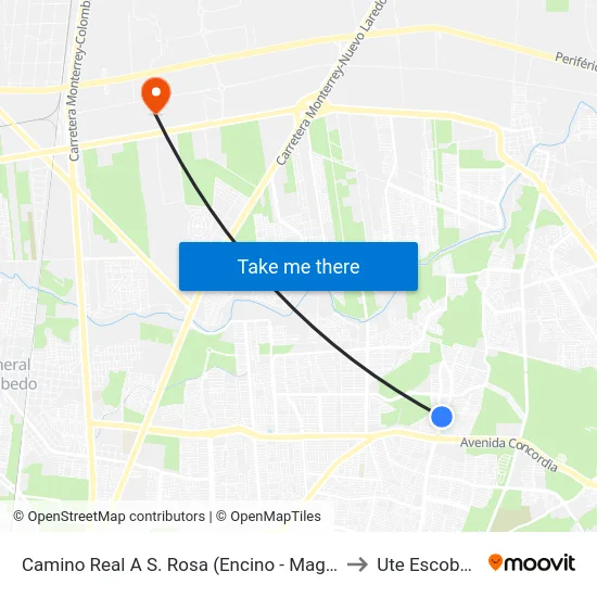 Camino Real A S. Rosa (Encino - Magnolia) to Ute Escobedo map