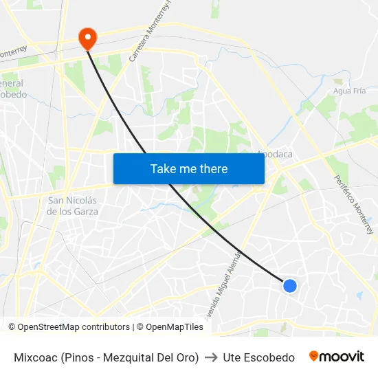 Mixcoac (Pinos - Mezquital Del Oro) to Ute Escobedo map