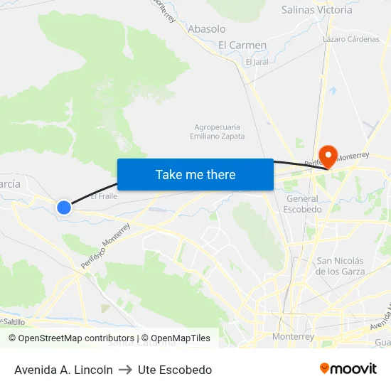 Avenida A. Lincoln to Ute Escobedo map