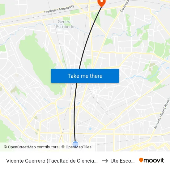 Vicente Guerrero (Facultad de Ciencias Químicas) to Ute Escobedo map