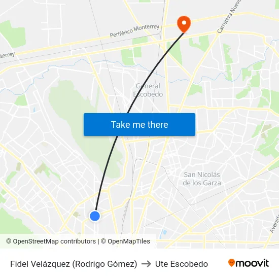 Fidel Velázquez (Rodrigo Gómez) to Ute Escobedo map