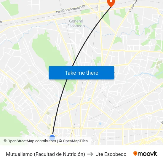 Mutualismo (Facultad de Nutrición) to Ute Escobedo map
