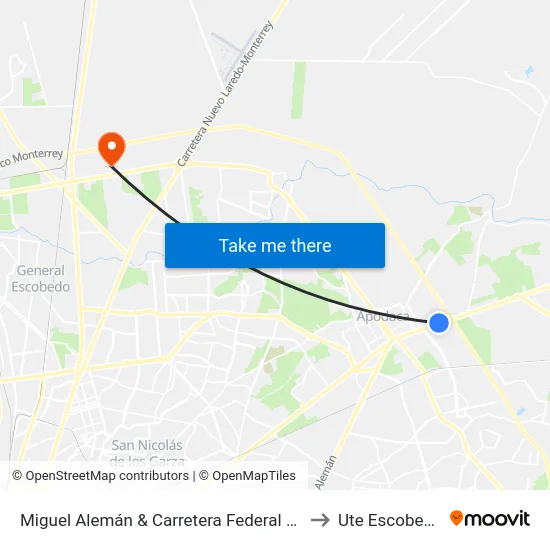 Miguel Alemán & Carretera Federal 54 to Ute Escobedo map