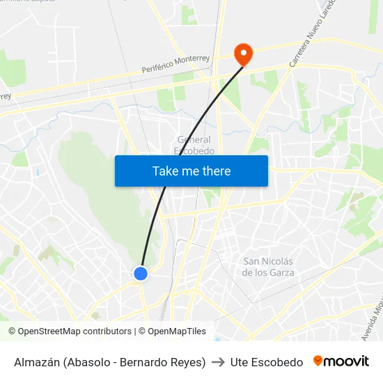 Almazán (Abasolo - Bernardo Reyes) to Ute Escobedo map