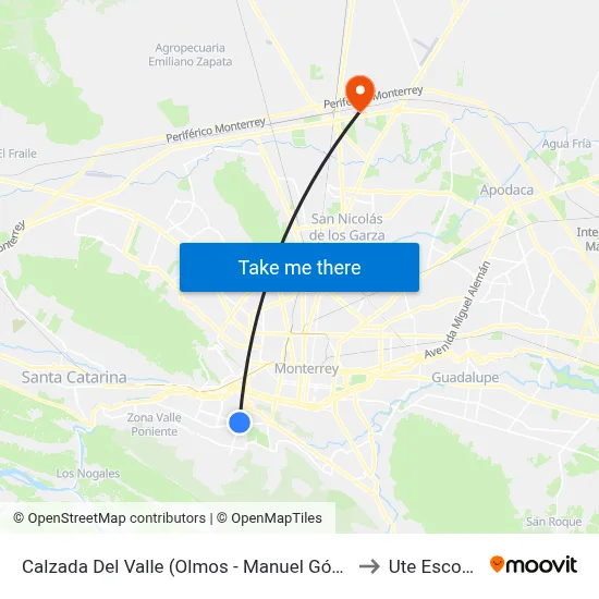 Calzada Del Valle (Olmos - Manuel Gómez Morín) to Ute Escobedo map