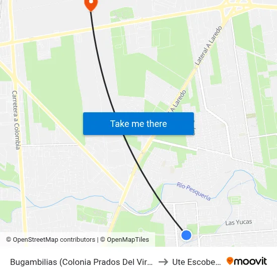Bugambilias (Colonia Prados Del Virrey) to Ute Escobedo map
