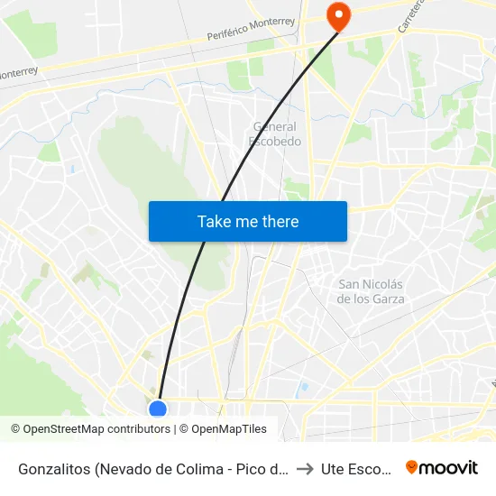 Gonzalitos (Nevado de Colima - Pico de Orizaba) to Ute Escobedo map