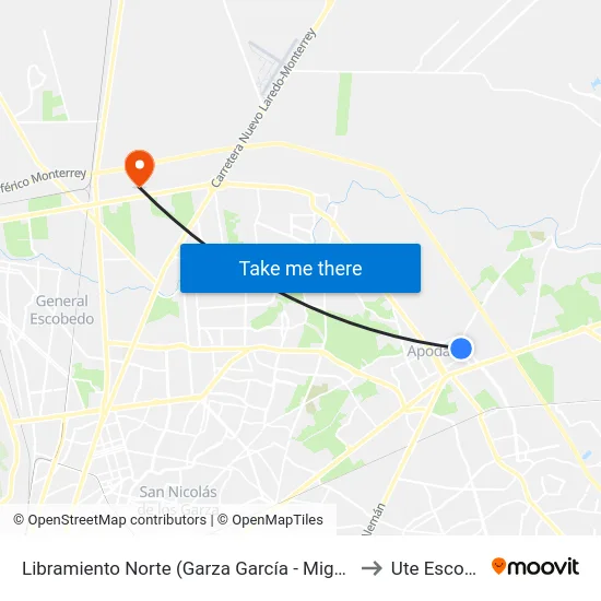 Libramiento Norte (Garza García - Miguel Hidalgo) to Ute Escobedo map