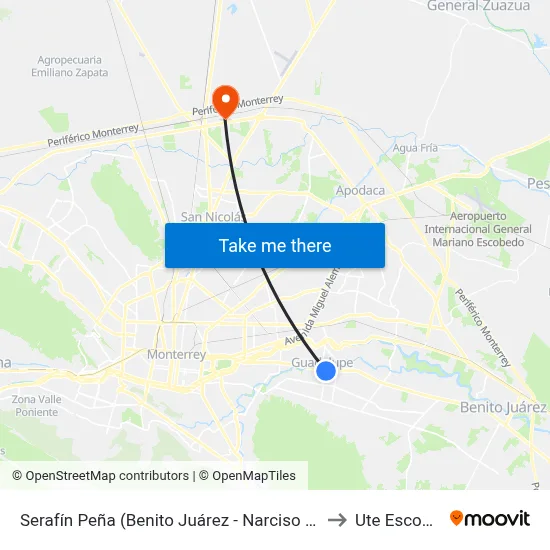 Serafín Peña (Benito Juárez - Narciso Mendoza) to Ute Escobedo map