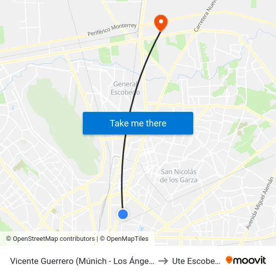 Vicente Guerrero (Múnich - Los Ángeles) to Ute Escobedo map